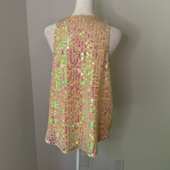 Moulinette Soeurs Anthropologie cream sequin v-neck tank top size 6 - Picture 4 of 12